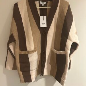 Oat New York Tan and Cream Striped Cardigan